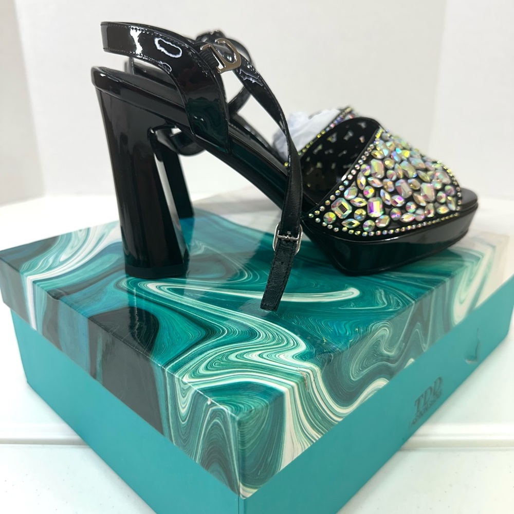 Black Rhinestone Platform Sandals - Picture 8 of 16